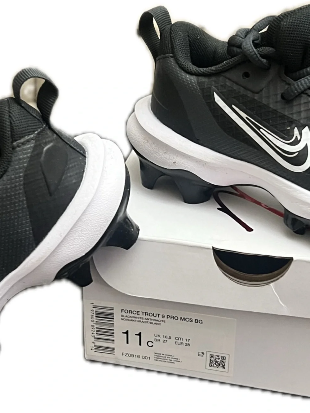 Nike Force Trout 9 Pro MCS BG Boys Sz 11 Baseball Cleats Black/White - Picture 15 of 15